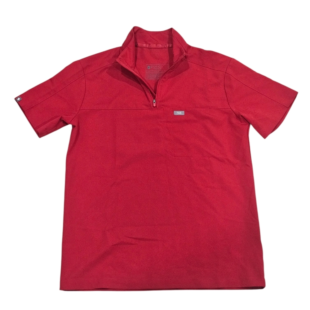 New Figs Fowler scrub top Winning Red Rare Unisex mock neck Zip